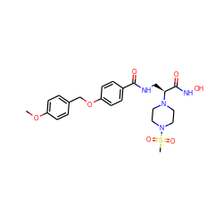 COc1ccc(COc2ccc(C(=O)NC[C@@H](C(=O)NO)N3CCN(S(C)(=O)=O)CC3)cc2)cc1 ZINC000116375904