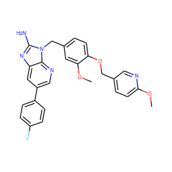 COc1ccc(COc2ccc(Cn3c(N)nc4cc(-c5ccc(F)cc5)cnc43)cc2OC)cn1 ZINC000473215506