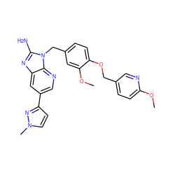 COc1ccc(COc2ccc(Cn3c(N)nc4cc(-c5ccn(C)n5)cnc43)cc2OC)cn1 ZINC000473215290