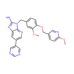 COc1ccc(COc2ccc(Cn3c(N)nc4cc(-c5cncnc5)cnc43)cc2OC)cn1 ZINC000473215171