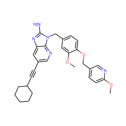 COc1ccc(COc2ccc(Cn3c(N)nc4cc(C#CC5CCCCC5)cnc43)cc2OC)cn1 ZINC000473159057