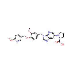 COc1ccc(COc2ccc(Cn3cnc4cc(N5CCC[C@H]5C(=O)O)cnc43)cc2OC)cn1 ZINC000473215463