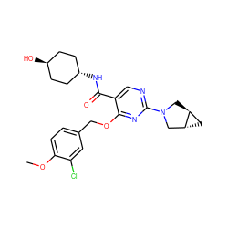 COc1ccc(COc2nc(N3C[C@H]4C[C@@H]4C3)ncc2C(=O)N[C@H]2CC[C@H](O)CC2)cc1Cl ZINC000261108278