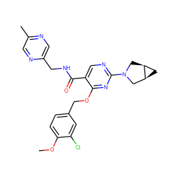 COc1ccc(COc2nc(N3C[C@H]4C[C@H]4C3)ncc2C(=O)NCc2cnc(C)cn2)cc1Cl ZINC000144834705