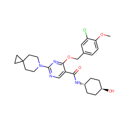 COc1ccc(COc2nc(N3CCC4(CC3)CC4)ncc2C(=O)N[C@H]2CC[C@H](O)CC2)cc1Cl ZINC000261192042