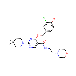 COc1ccc(COc2nc(N3CCC4(CC3)CC4)ncc2C(=O)NCCN2CCOCC2)cc1Cl ZINC000144857290