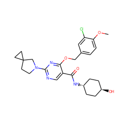 COc1ccc(COc2nc(N3CCC4(CC4)C3)ncc2C(=O)N[C@H]2CC[C@H](O)CC2)cc1Cl ZINC000261184423