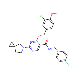 COc1ccc(COc2nc(N3CCC4(CC4)C3)ncc2C(=O)NCc2ccc(F)cc2)cc1Cl ZINC000144838173