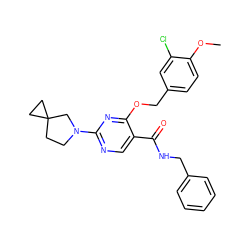 COc1ccc(COc2nc(N3CCC4(CC4)C3)ncc2C(=O)NCc2ccccc2)cc1Cl ZINC000144869667