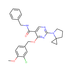 COc1ccc(COc2nc(N3CCCC34CC4)ncc2C(=O)NCc2ccccc2)cc1Cl ZINC000144850861