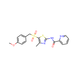 COc1ccc(CS(=O)(=O)c2sc(NC(=O)c3ccccn3)nc2C)cc1 ZINC000198923268