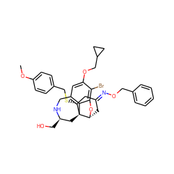 COc1ccc(CS[C@@H]2C/C(=N/OCc3ccccc3)C[C@H]3Oc4c(Br)c(OCC5CC5)cc5c4[C@]32C[C@@H](CO)NC5)cc1 ZINC000058592527