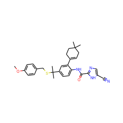 COc1ccc(CSC(C)(C)c2ccc(NC(=O)c3ncc(C#N)[nH]3)c(C3=CCC(C)(C)CC3)c2)cc1 ZINC000169701087