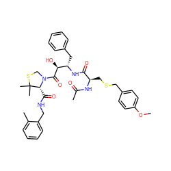 COc1ccc(CSC[C@@H](NC(C)=O)C(=O)N[C@@H](Cc2ccccc2)[C@H](O)C(=O)N2CSC(C)(C)[C@H]2C(=O)NCc2ccccc2C)cc1 ZINC000028704806