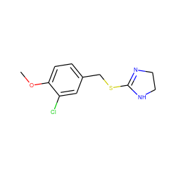 COc1ccc(CSC2=NCCN2)cc1Cl ZINC000004339289