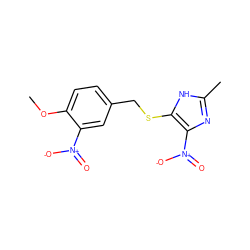 COc1ccc(CSc2[nH]c(C)nc2[N+](=O)[O-])cc1[N+](=O)[O-] ZINC000002238668