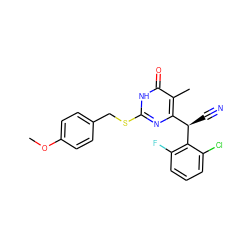 COc1ccc(CSc2nc([C@@H](C#N)c3c(F)cccc3Cl)c(C)c(=O)[nH]2)cc1 ZINC000103299883