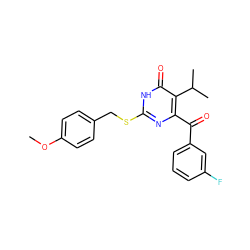 COc1ccc(CSc2nc(C(=O)c3cccc(F)c3)c(C(C)C)c(=O)[nH]2)cc1 ZINC000096939935