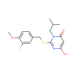 COc1ccc(CSc2nc(O)cc(=O)n2CC(C)C)cc1F ZINC000013135973