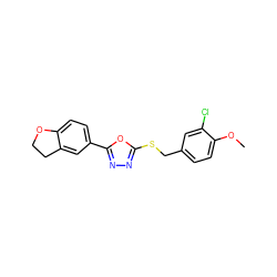 COc1ccc(CSc2nnc(-c3ccc4c(c3)CCO4)o2)cc1Cl ZINC000040892551