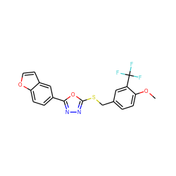 COc1ccc(CSc2nnc(-c3ccc4occc4c3)o2)cc1C(F)(F)F ZINC000040395298