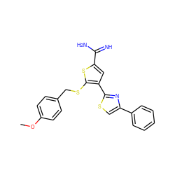 COc1ccc(CSc2sc(C(=N)N)cc2-c2nc(-c3ccccc3)cs2)cc1 ZINC000013437905