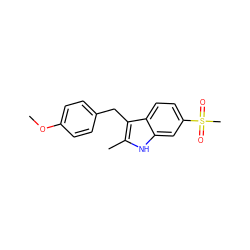 COc1ccc(Cc2c(C)[nH]c3cc(S(C)(=O)=O)ccc23)cc1 ZINC000028359219