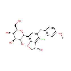 COc1ccc(Cc2cc([C@@H]3O[C@H](CO)[C@@H](O)[C@H](O)[C@H]3O)c3c(c2Cl)[C@H](O)CO3)cc1 ZINC000206065855