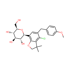 COc1ccc(Cc2cc([C@@H]3O[C@H](CO)[C@@H](O)[C@H](O)[C@H]3O)c3c(c2Cl)C(C)(C)CO3)cc1 ZINC000206068304