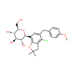 COc1ccc(Cc2cc([C@@H]3O[C@H](CO)[C@@H](O)[C@H](O)[C@H]3O)c3c(c2Cl)CC(C)(C)O3)cc1 ZINC000206068126
