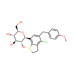 COc1ccc(Cc2cc([C@@H]3O[C@H](CO)[C@@H](O)[C@H](O)[C@H]3O)c3c(c2Cl)CCS3)cc1 ZINC000206067055
