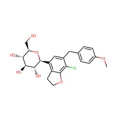 COc1ccc(Cc2cc([C@@H]3O[C@H](CO)[C@@H](O)[C@H](O)[C@H]3O)c3c(c2Cl)OCC3)cc1 ZINC000206068498