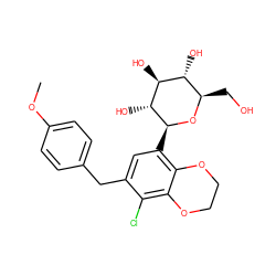 COc1ccc(Cc2cc([C@@H]3O[C@H](CO)[C@@H](O)[C@H](O)[C@H]3O)c3c(c2Cl)OCCO3)cc1 ZINC000142281500