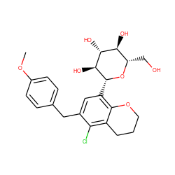 COc1ccc(Cc2cc([C@H]3O[C@@H](CO)[C@H](O)[C@@H](O)[C@@H]3O)c3c(c2Cl)CCCO3)cc1 ZINC001772571720