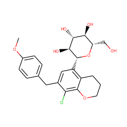 COc1ccc(Cc2cc([C@H]3O[C@@H](CO)[C@H](O)[C@@H](O)[C@@H]3O)c3c(c2Cl)OCCC3)cc1 ZINC001772592790