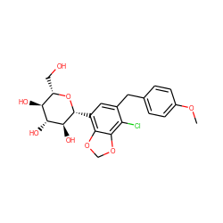 COc1ccc(Cc2cc([C@H]3O[C@@H](CO)[C@H](O)[C@@H](O)[C@@H]3O)c3c(c2Cl)OCO3)cc1 ZINC001772582709