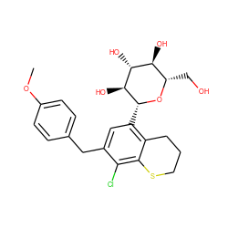 COc1ccc(Cc2cc([C@H]3O[C@@H](CO)[C@H](O)[C@@H](O)[C@@H]3O)c3c(c2Cl)SCCC3)cc1 ZINC001772654620