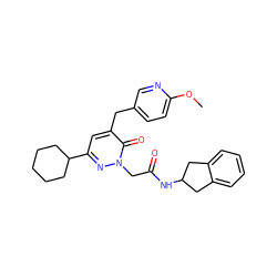 COc1ccc(Cc2cc(C3CCCCC3)nn(CC(=O)NC3Cc4ccccc4C3)c2=O)cn1 ZINC000058603029