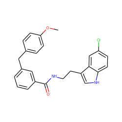 COc1ccc(Cc2cccc(C(=O)NCCc3c[nH]c4ccc(Cl)cc34)c2)cc1 ZINC000216051565