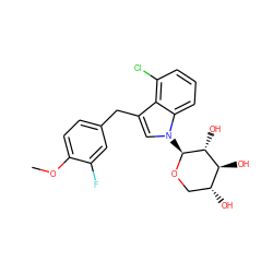 COc1ccc(Cc2cn([C@@H]3OC[C@@H](O)[C@H](O)[C@H]3O)c3cccc(Cl)c23)cc1F ZINC000066105175