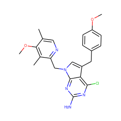 COc1ccc(Cc2cn(Cc3ncc(C)c(OC)c3C)c3nc(N)nc(Cl)c23)cc1 ZINC001772575889