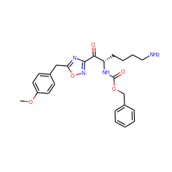 COc1ccc(Cc2nc(C(=O)[C@H](CCCCN)NC(=O)OCc3ccccc3)no2)cc1 ZINC000034803995