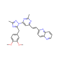 COc1ccc(Cc2nc(C)nn2-c2cc(/C=C/c3ccc4ncccc4n3)nc(C)n2)cc1OC ZINC000205309300