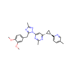 COc1ccc(Cc2nc(C)nn2-c2cc([C@@H]3C[C@H]3c3ccc(C)cn3)nc(C)n2)cc1OC ZINC000142993371