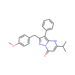 COc1ccc(Cc2nn3c(=O)cc(C(C)C)[nH]c3c2-c2ccccc2)cc1 ZINC000101892212