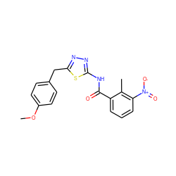 COc1ccc(Cc2nnc(NC(=O)c3cccc([N+](=O)[O-])c3C)s2)cc1 ZINC000001157289