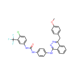 COc1ccc(Cc2nnc(Nc3ccc(NC(=O)Nc4ccc(Cl)c(C(F)(F)F)c4)cc3)c3ccccc23)cc1 ZINC000653737661