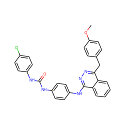 COc1ccc(Cc2nnc(Nc3ccc(NC(=O)Nc4ccc(Cl)cc4)cc3)c3ccccc23)cc1 ZINC000653737681