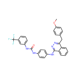 COc1ccc(Cc2nnc(Nc3ccc(NC(=O)Nc4cccc(C(F)(F)F)c4)cc3)c3ccccc23)cc1 ZINC000653737641