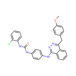 COc1ccc(Cc2nnc(Nc3ccc(NC(=O)Nc4ccccc4Cl)cc3)c3ccccc23)cc1 ZINC000653737685